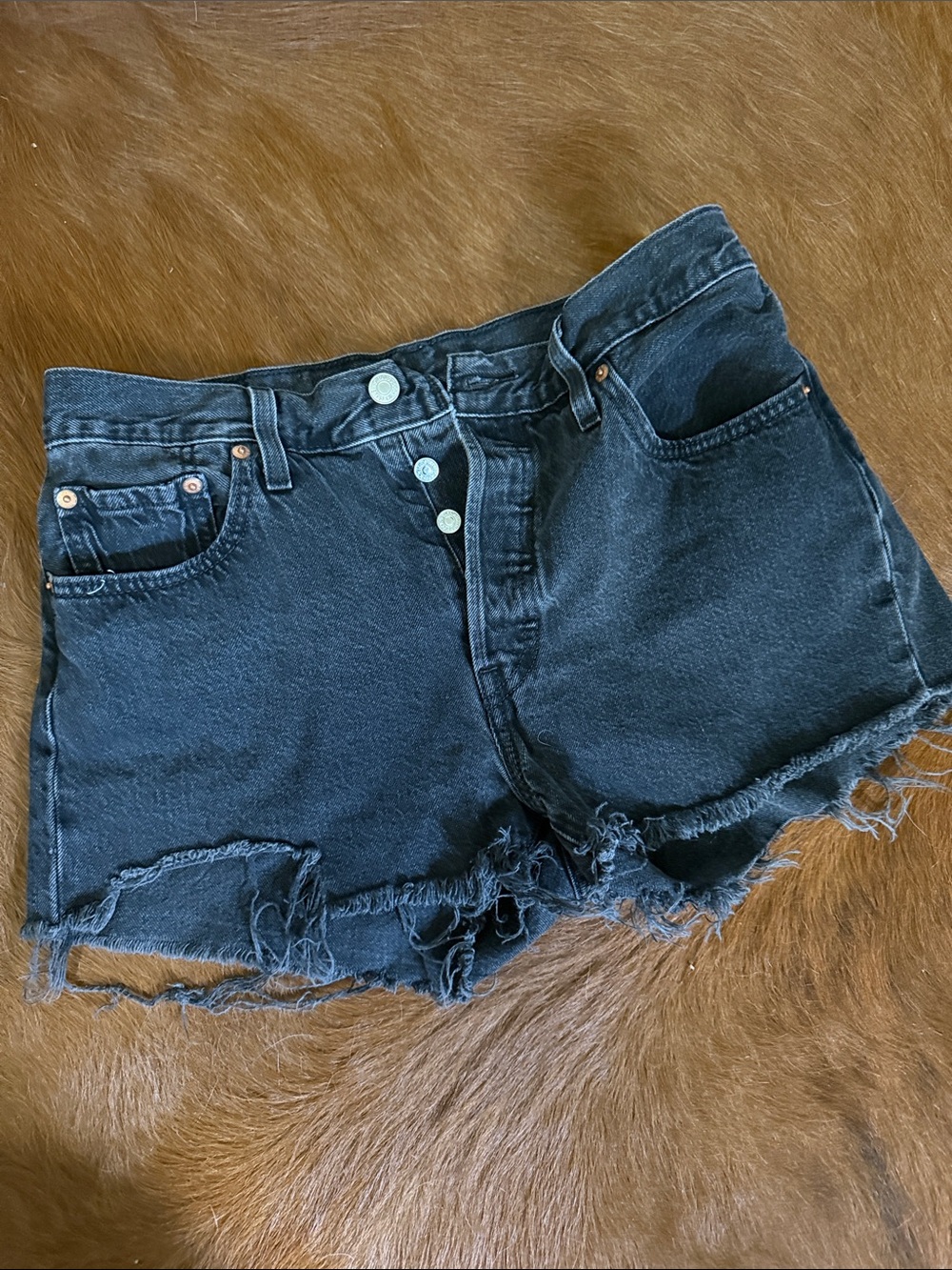 Levi’s 501 Black Distressed Denim Shorts - 29